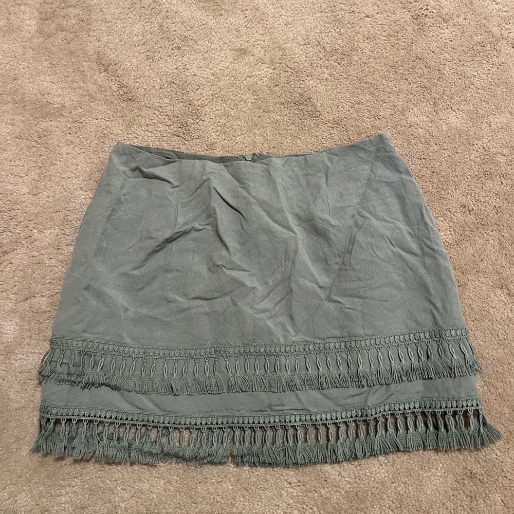 Lulu's Olive Mini Skirt with Fringe